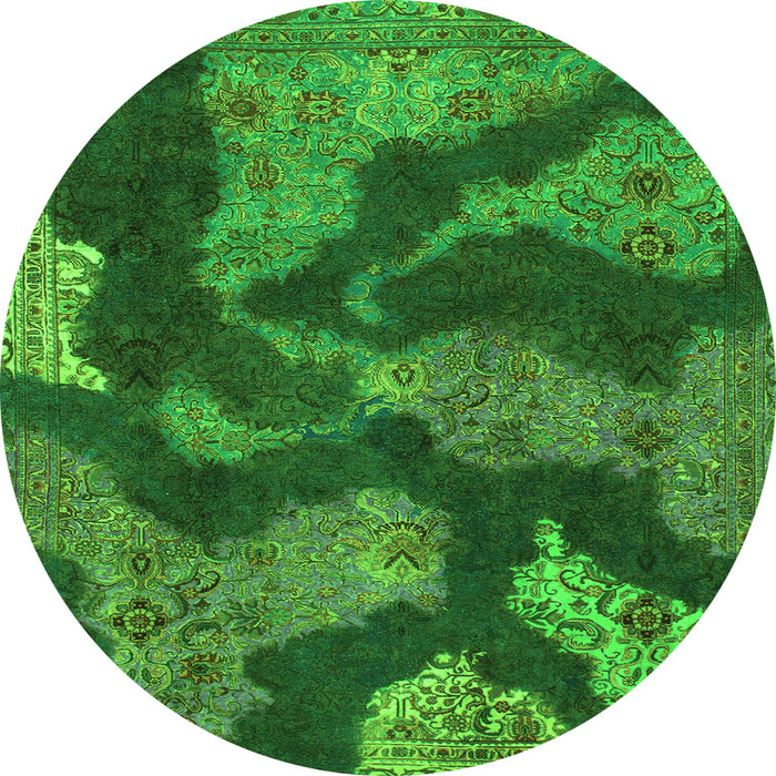 Round Machine Washable Abstract Green Modern Area Rugs, wshabs1284grn