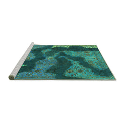 Sideview of Machine Washable Abstract Turquoise Modern Area Rugs, wshabs1284turq