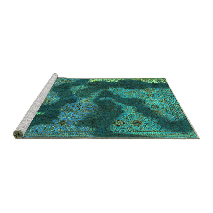 Sideview of Machine Washable Abstract Turquoise Modern Area Rugs, wshabs1284turq