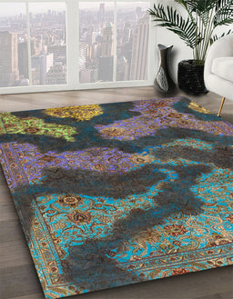 Machine Washable Abstract Western Charcoal Gray Rug in a Family Room, wshabs1284