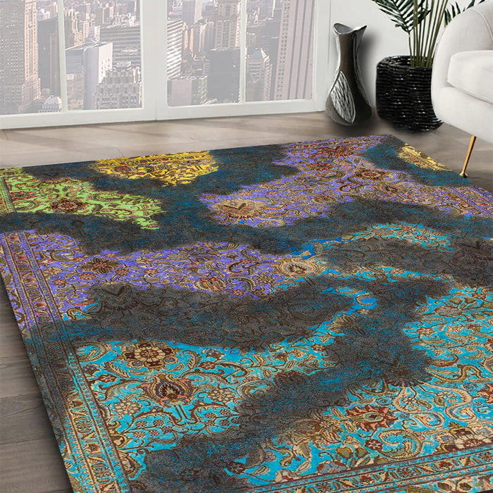 Machine Washable Abstract Western Charcoal Gray Rug in a Family Room, wshabs1284