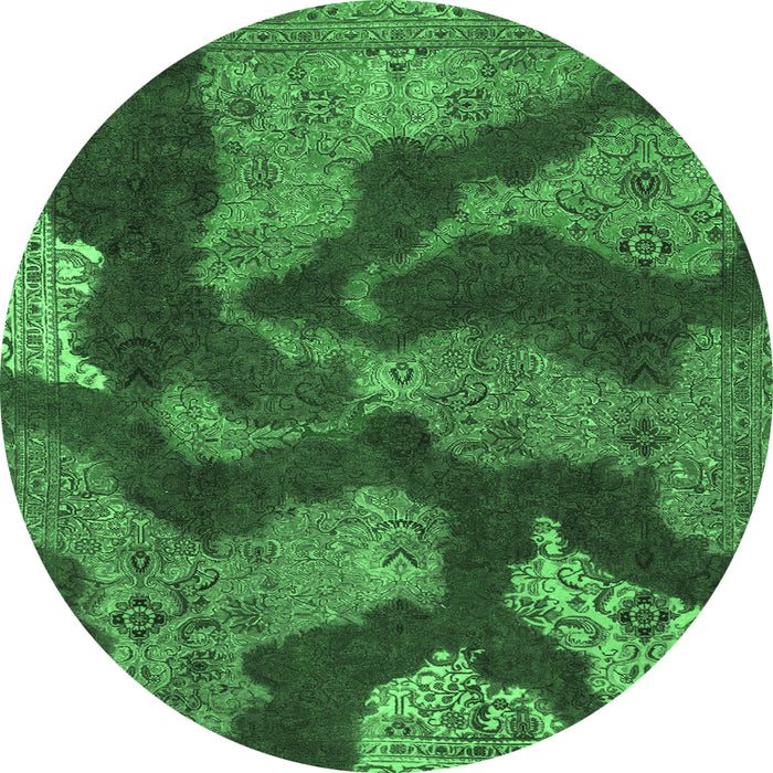 Round Machine Washable Abstract Emerald Green Modern Area Rugs, wshabs1284emgrn