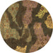 Round Machine Washable Abstract Brown Modern Rug, wshabs1284brn