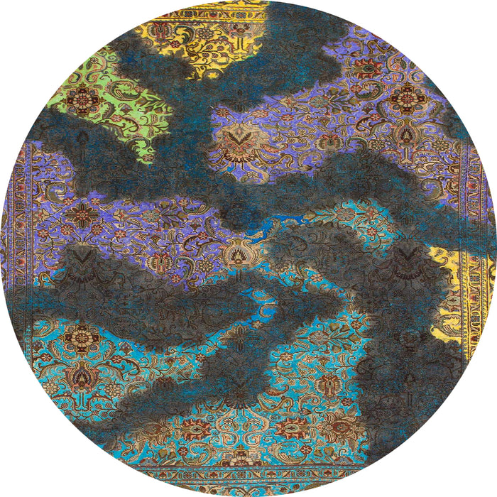 Round Machine Washable Abstract Western Charcoal Gray Rug, wshabs1284