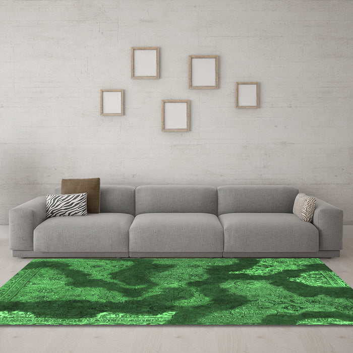 Machine Washable Abstract Emerald Green Modern Area Rugs in a Living Room,, wshabs1284emgrn