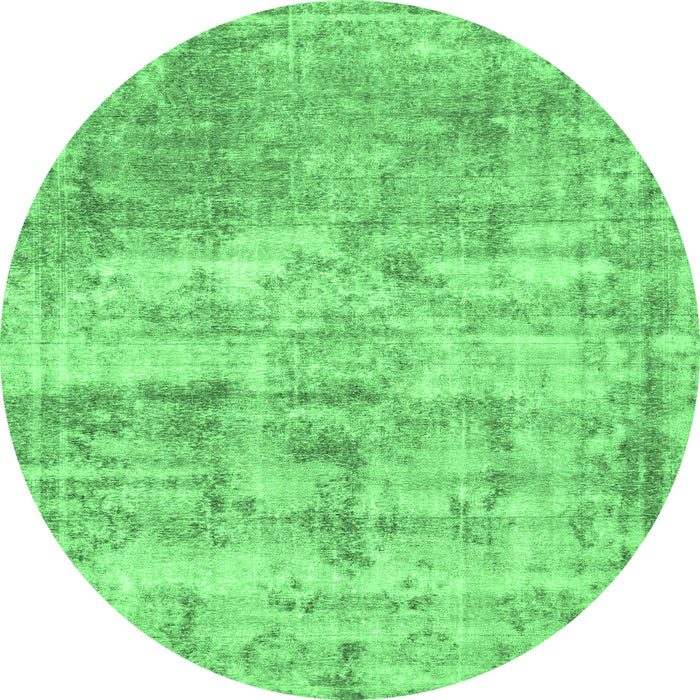 Round Machine Washable Abstract Emerald Green Modern Area Rugs, wshabs1285emgrn