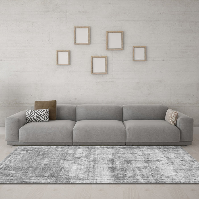 Machine Washable Abstract Gray Modern Rug in a Living Room,, wshabs1285gry