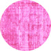 Round Machine Washable Abstract Pink Modern Rug, wshabs1285pnk