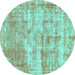 Round Abstract Turquoise Modern Rug, abs1285turq