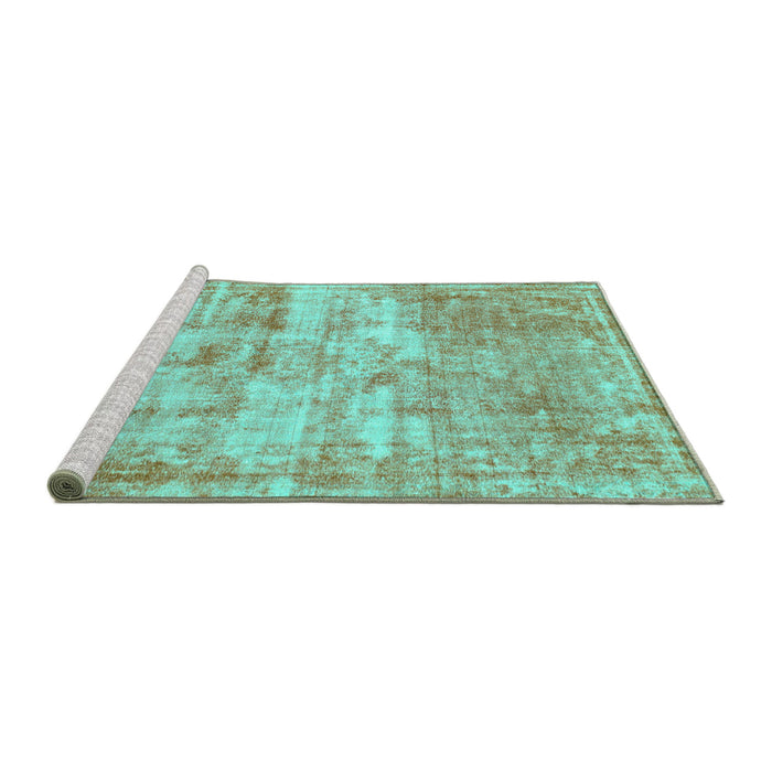 Sideview of Machine Washable Abstract Turquoise Modern Area Rugs, wshabs1285turq