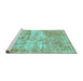 Sideview of Machine Washable Abstract Turquoise Modern Area Rugs, wshabs1285turq