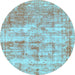 Round Abstract Light Blue Modern Rug, abs1285lblu