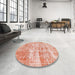 Round Machine Washable Abstract Pastel Orange Rug in a Office, wshabs1285