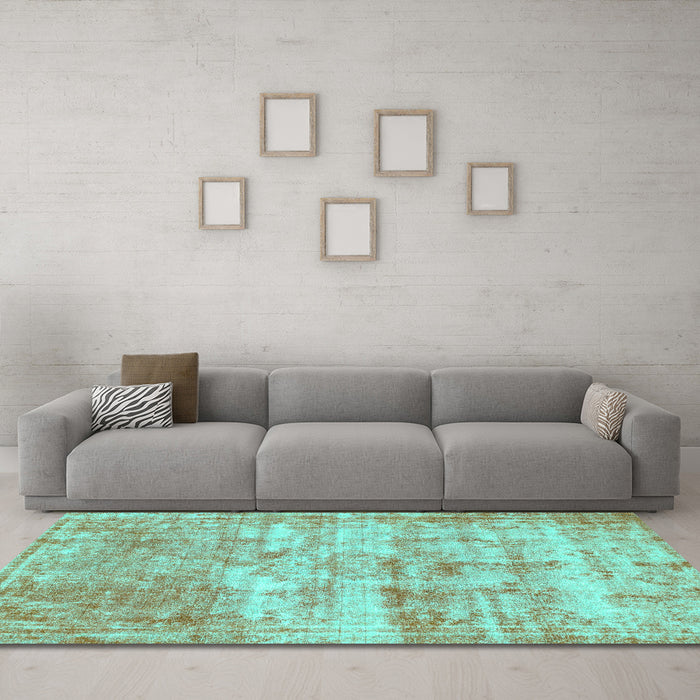 Machine Washable Abstract Turquoise Modern Area Rugs in a Living Room,, wshabs1285turq