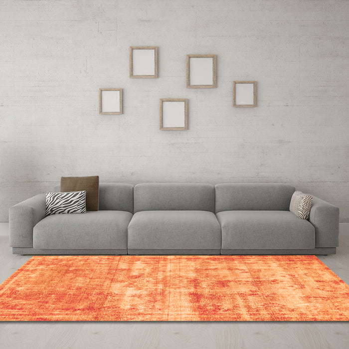 Machine Washable Abstract Orange Modern Area Rugs in a Living Room, wshabs1285org