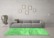 Machine Washable Abstract Emerald Green Modern Area Rugs in a Living Room,, wshabs1285emgrn