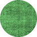 Round Machine Washable Abstract Emerald Green Modern Area Rugs, wshabs1286emgrn