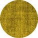 Round Abstract Yellow Modern Rug, abs1286yw