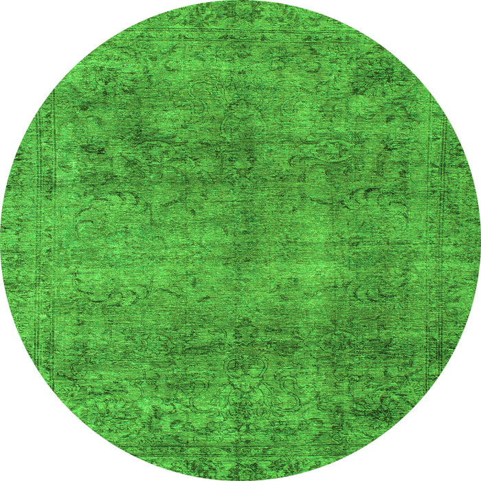 Round Machine Washable Abstract Green Modern Area Rugs, wshabs1286grn