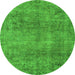 Round Machine Washable Abstract Green Modern Area Rugs, wshabs1286grn