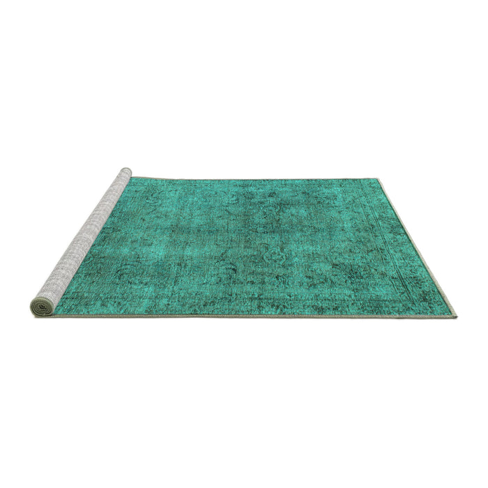Sideview of Machine Washable Abstract Turquoise Modern Area Rugs, wshabs1286turq