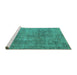 Sideview of Machine Washable Abstract Turquoise Modern Area Rugs, wshabs1286turq