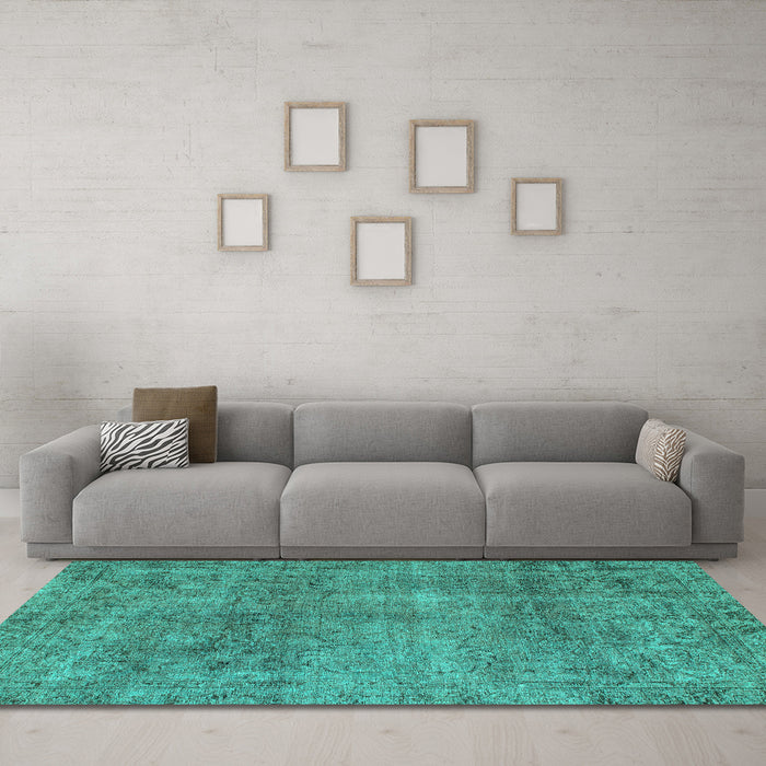 Machine Washable Abstract Turquoise Modern Area Rugs in a Living Room,, wshabs1286turq