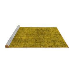 Sideview of Machine Washable Abstract Yellow Modern Rug, wshabs1286yw