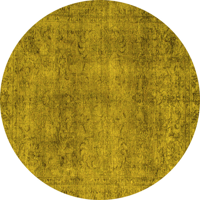 Round Machine Washable Abstract Yellow Modern Rug, wshabs1286yw