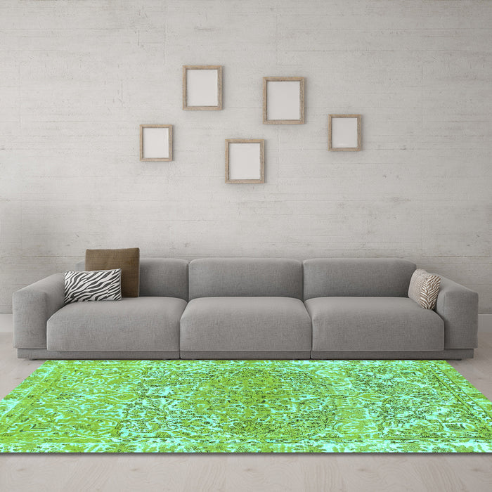 Machine Washable Abstract Turquoise Modern Area Rugs in a Living Room,, wshabs1287turq