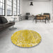 Round Abstract Orange Gold Modern Rug in a Office, abs1287