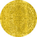 Round Machine Washable Abstract Yellow Modern Rug, wshabs1287yw