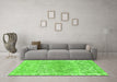 Machine Washable Abstract Green Modern Area Rugs in a Living Room,, wshabs1287grn