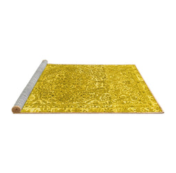 Sideview of Machine Washable Abstract Yellow Modern Rug, wshabs1287yw