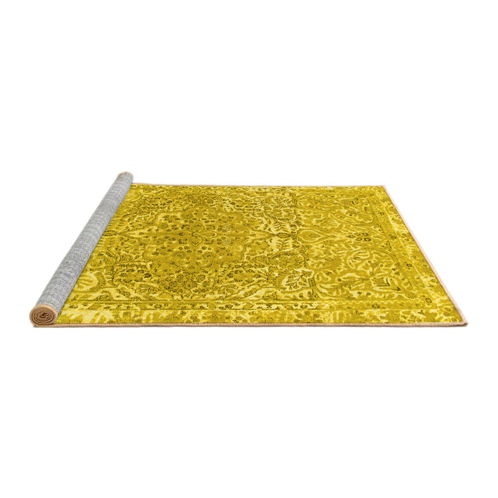 Sideview of Machine Washable Abstract Yellow Modern Rug, wshabs1287yw