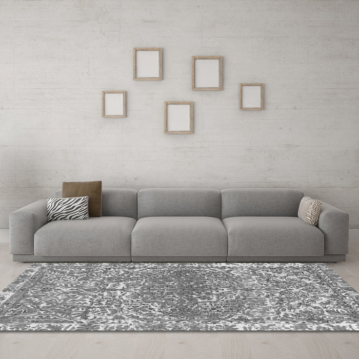 Machine Washable Abstract Gray Modern Rug in a Living Room,, wshabs1287gry