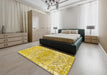 Abstract Orange Gold Modern Rug in a Bedroom, abs1287