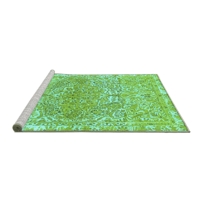 Sideview of Machine Washable Abstract Turquoise Modern Area Rugs, wshabs1287turq