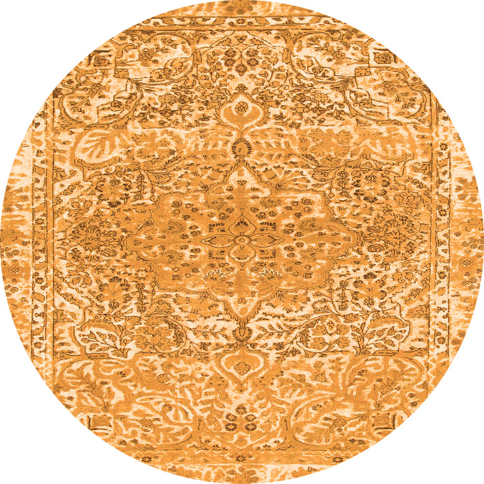Round Machine Washable Abstract Orange Modern Area Rugs, wshabs1287org