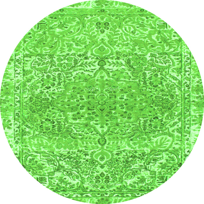 Round Machine Washable Abstract Green Modern Area Rugs, wshabs1287grn