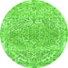 Round Machine Washable Abstract Green Modern Area Rugs, wshabs1287grn