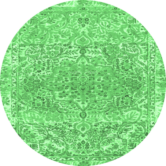 Round Machine Washable Abstract Emerald Green Modern Area Rugs, wshabs1287emgrn