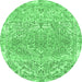 Round Machine Washable Abstract Emerald Green Modern Area Rugs, wshabs1287emgrn