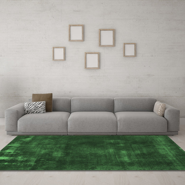Machine Washable Abstract Emerald Green Modern Area Rugs in a Living Room,, wshabs1288emgrn