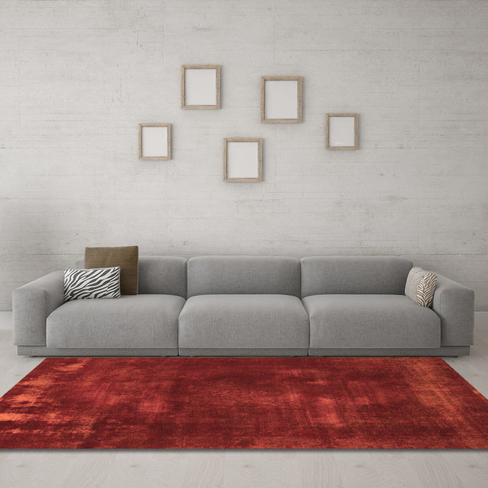 Machine Washable Abstract Orange Modern Area Rugs in a Living Room, wshabs1288org
