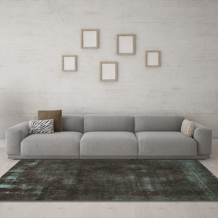 Machine Washable Abstract Turquoise Modern Area Rugs in a Living Room,, wshabs1288turq
