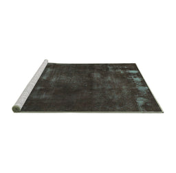 Sideview of Machine Washable Abstract Turquoise Modern Area Rugs, wshabs1288turq