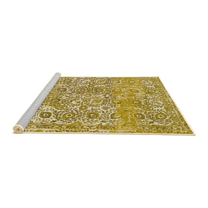 Sideview of Machine Washable Abstract Chrome Gold Yellow Rug, wshabs1289