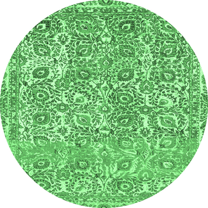 Round Machine Washable Abstract Emerald Green Modern Area Rugs, wshabs1289emgrn