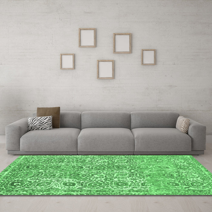 Machine Washable Abstract Emerald Green Modern Area Rugs in a Living Room,, wshabs1289emgrn